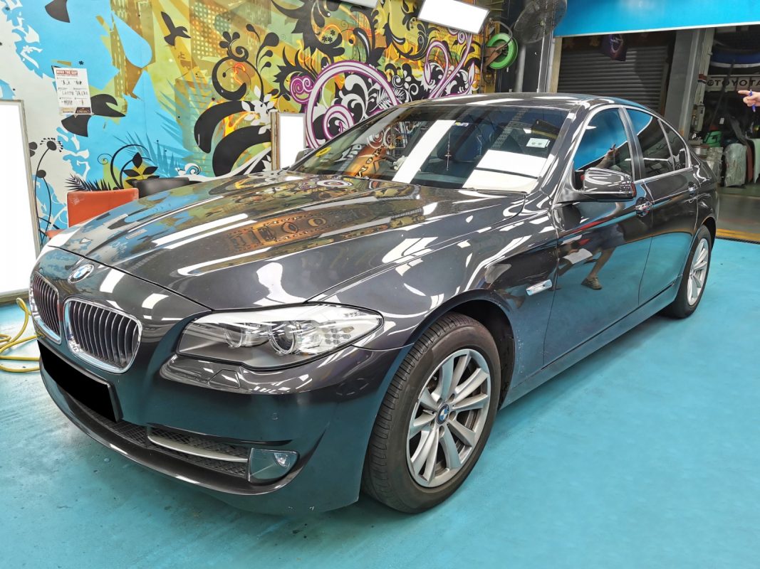 The BMW 5 Series as it arrived at Revol Carz before the respray.