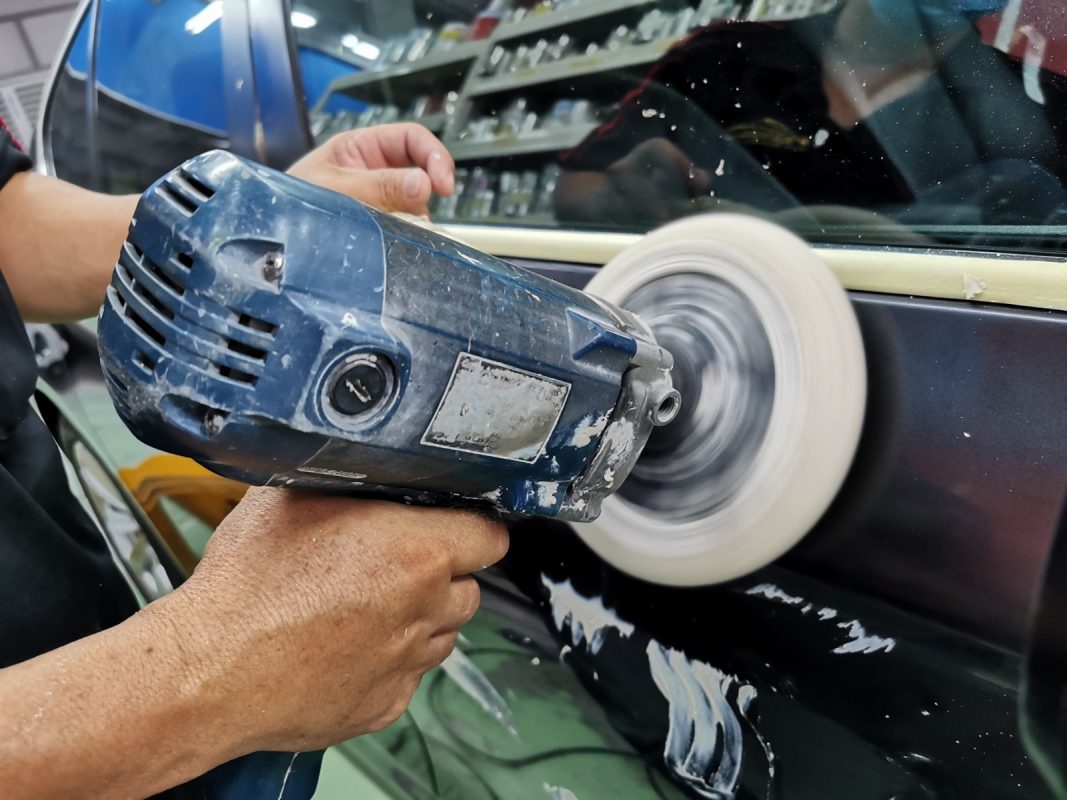 The 5 Series after spraying, being sanded back for an even surface.
