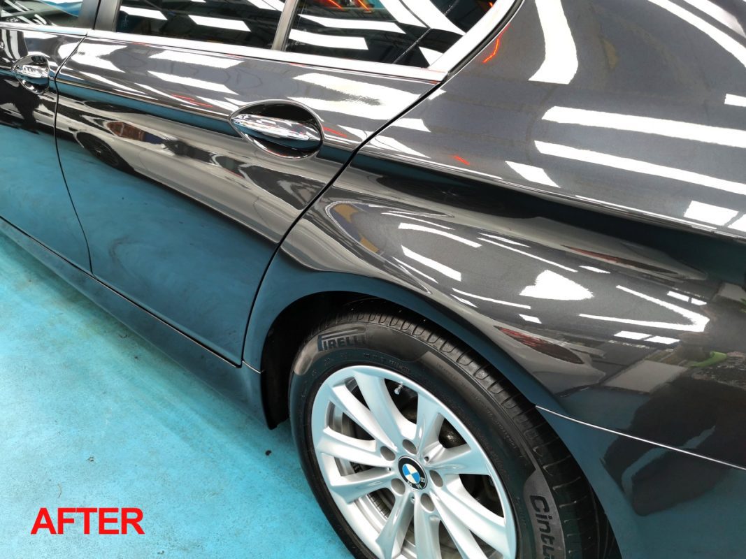 Glossy body panels on the resprayed 5 Series.