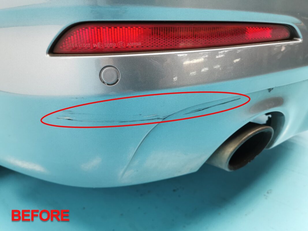Another angle of the finished BMW 5 Series, showing the even new paintwork.