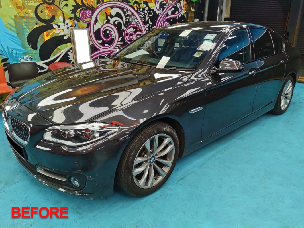 BMW 528i reassembled after the respray, ready for the reveal.