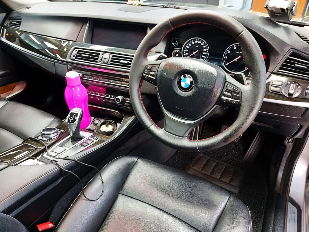 BMW 528i in the workshop, freshly coated.