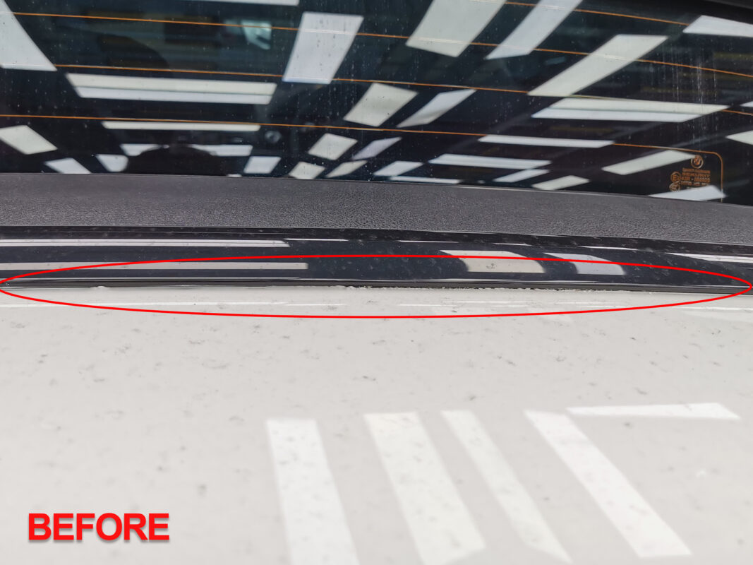 A reassembled section of the BMW 6 Series during the final day detailing.