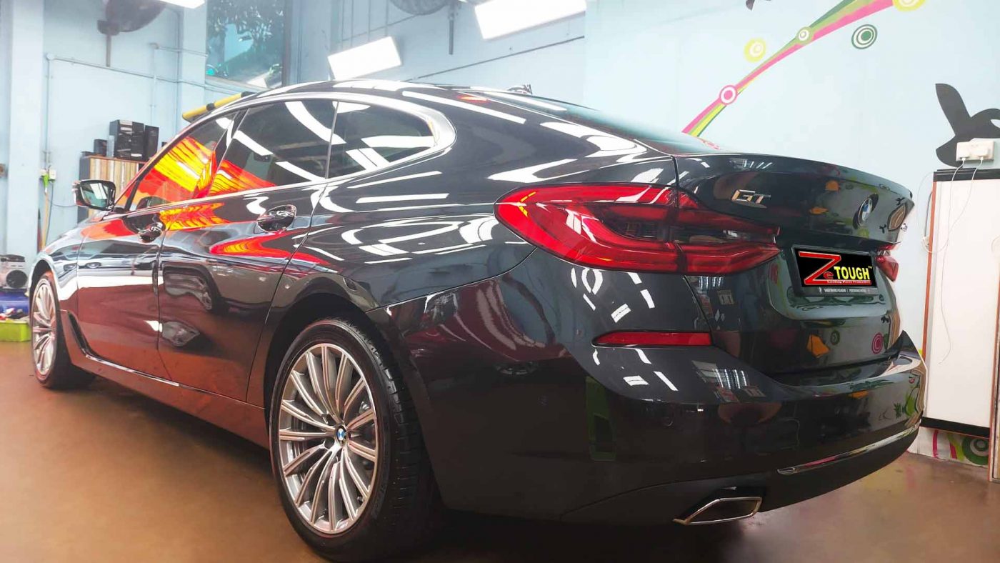 Rear quarter of the BMW 6 Series, glossy and protected.