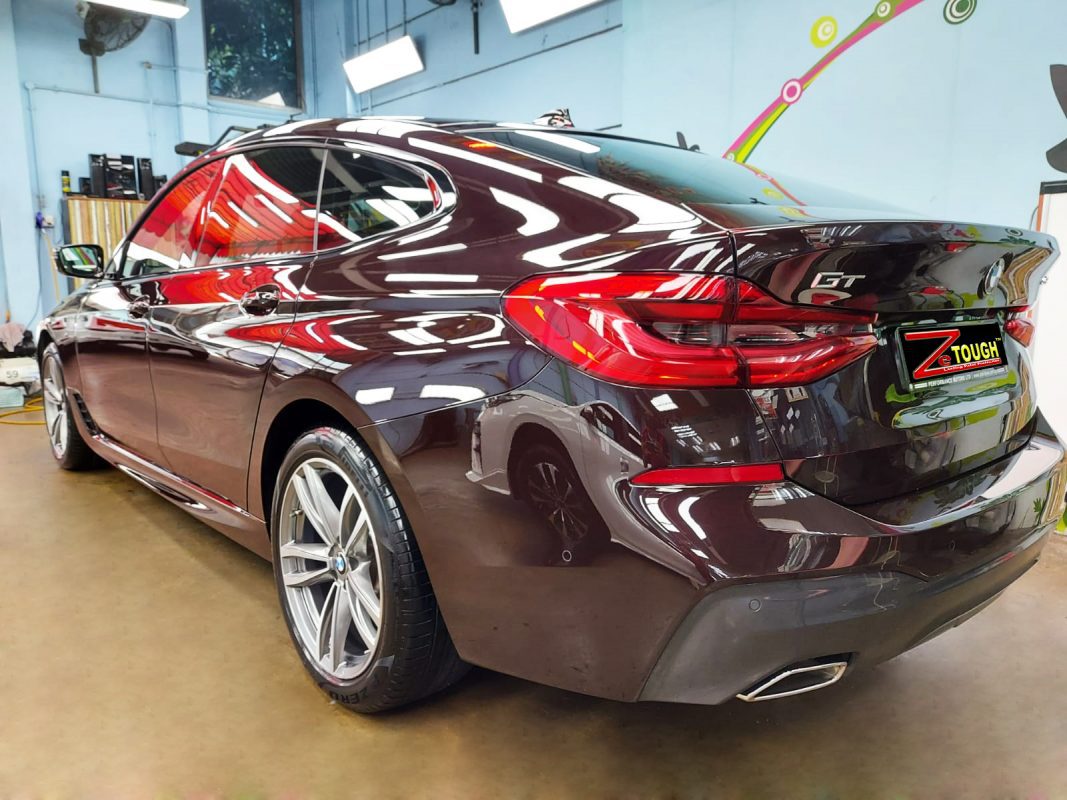 Rear quarter of the BMW 630i GT, glossy and protected.