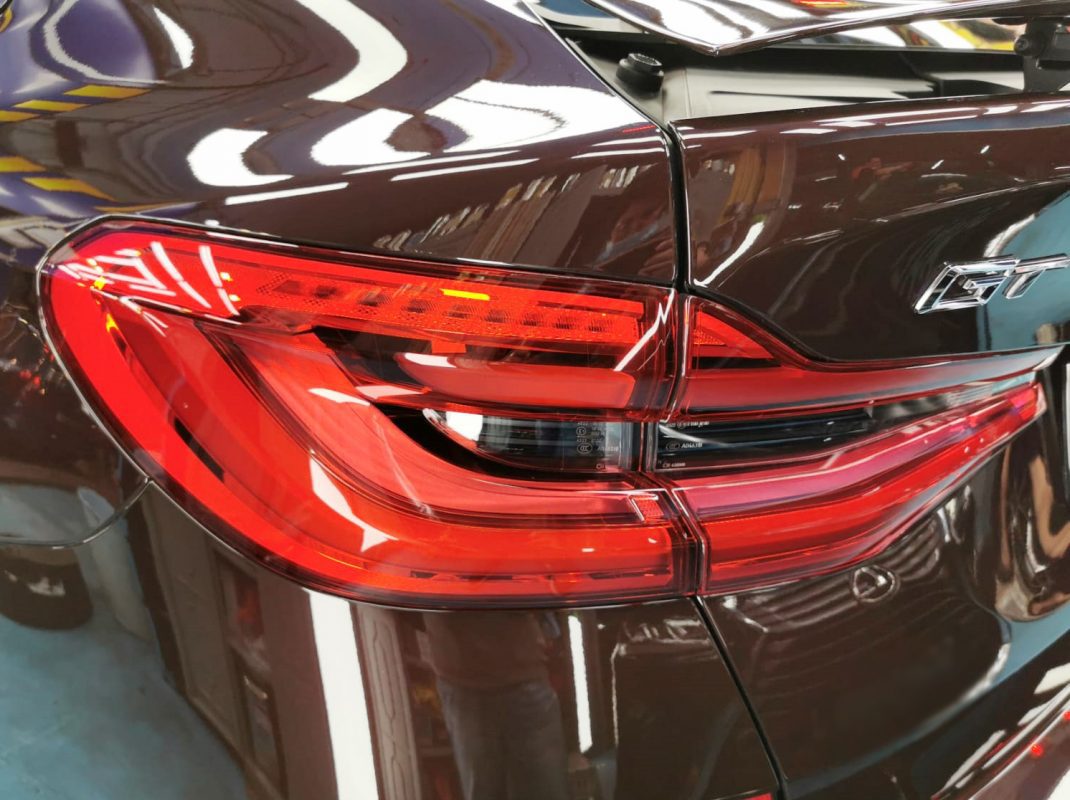 Close-up of the 630i's paint surface, sealed and clean.