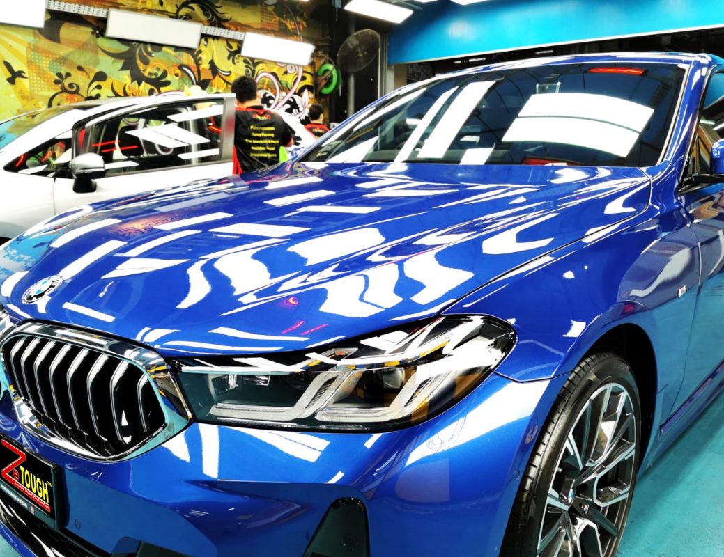 The BMW 630i from a side angle after the titanium coating.