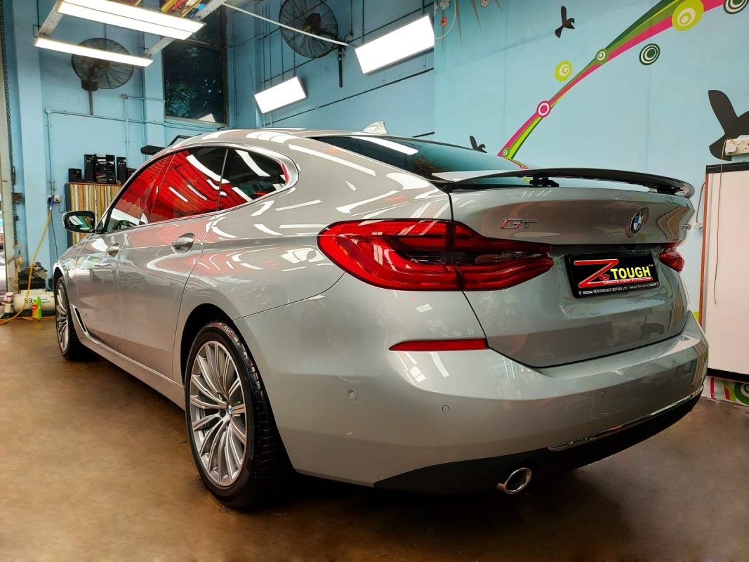Rear quarter of the BMW 630i GT, glossy and protected.
