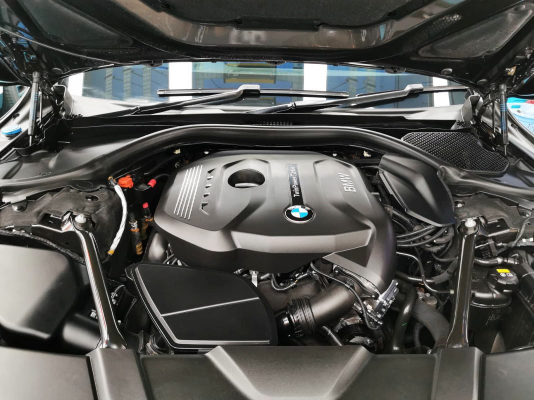 Front three-quarter view of the 730Li with the coating sealed.