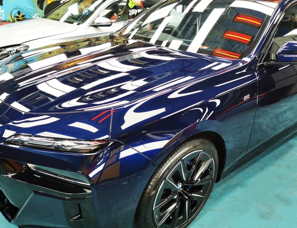 BMW 735i from a side angle after the ceramic coating.