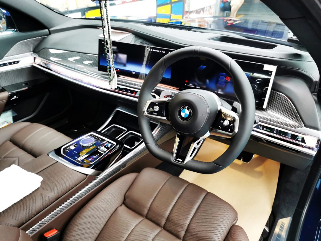 BMW 735i in the workshop, freshly coated.
