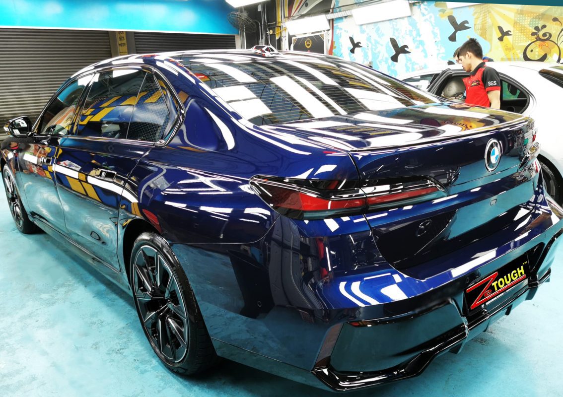 Rear quarter of the BMW 735i, glossy and protected.