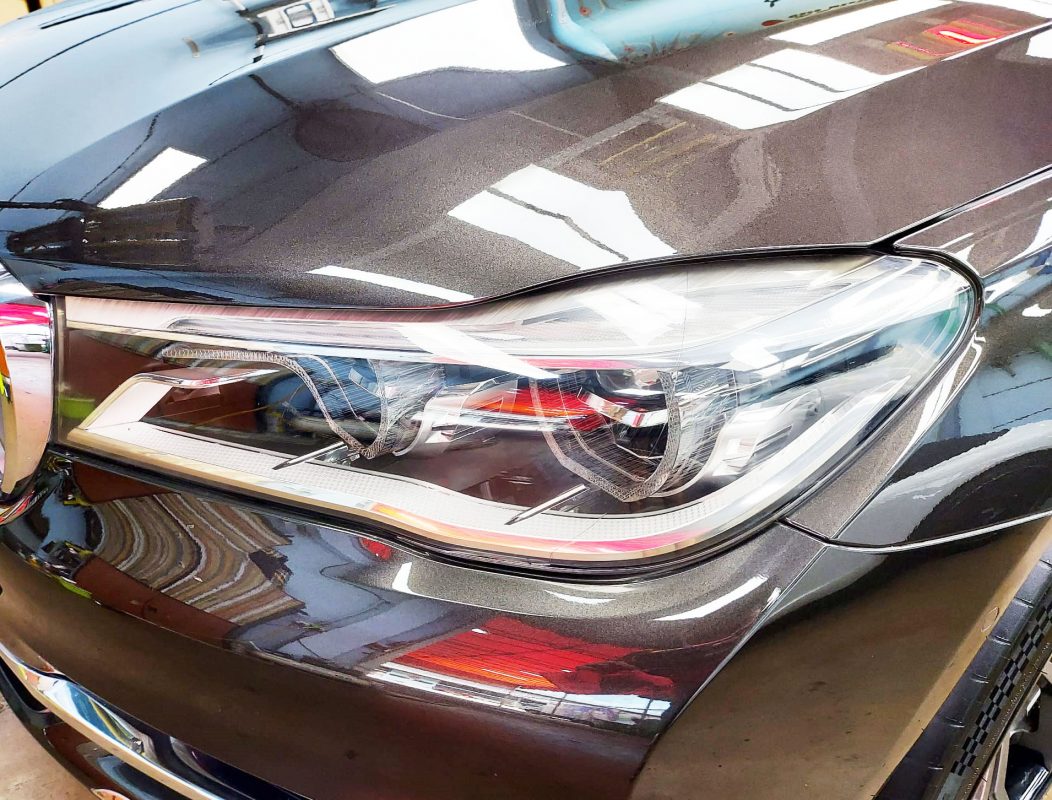 Front three-quarter view of the 740Li with the coating sealed.