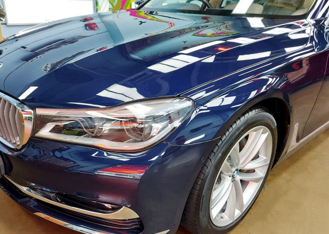 The BMW 740Li from a side angle after the titanium coating.