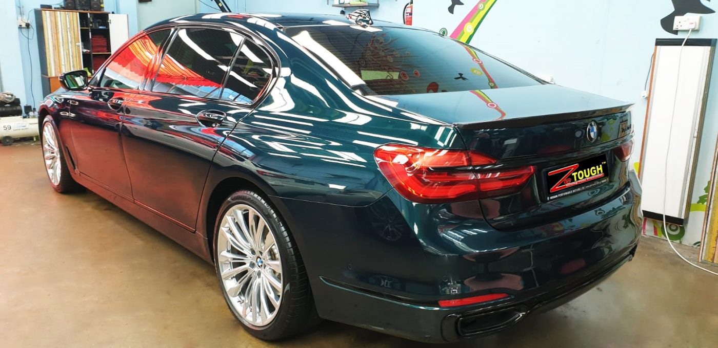 The 750Li's coated bonnet under workshop lighting.