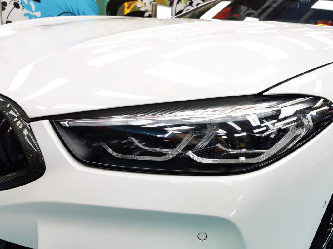 Front three-quarter view of the 840i Cabriolet with the coating sealed.
