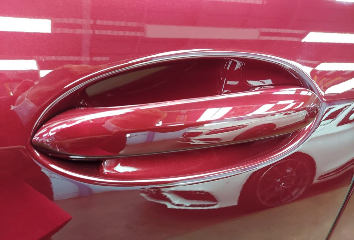 Front three-quarter view of the BMW 840i after coating.