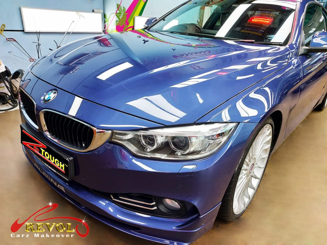 Side angle of the BMW Alpina B4 after the titanium coating.
