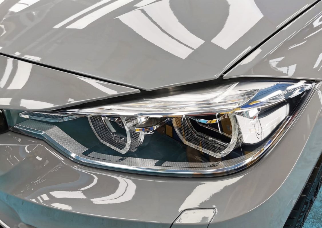 Front three-quarter view of the 330i with the coating sealed.