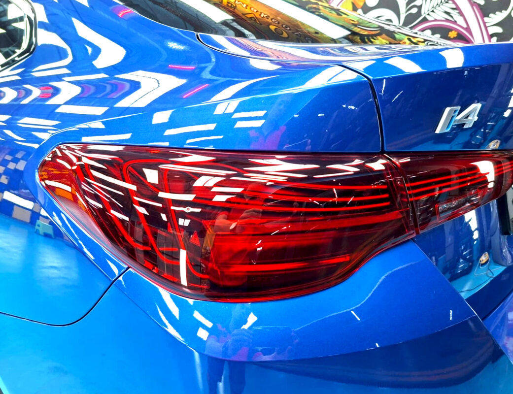The finished BMW i4, glossy and protected.
