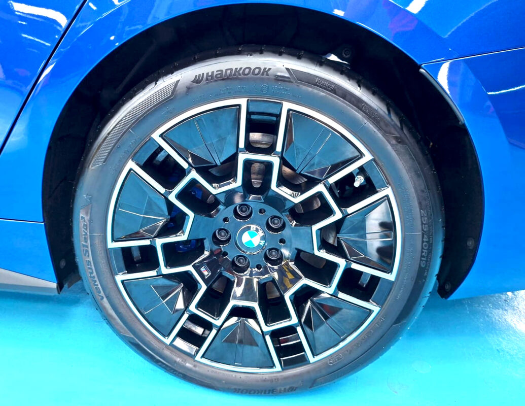 The BMW i4 with its fresh, coated finish.