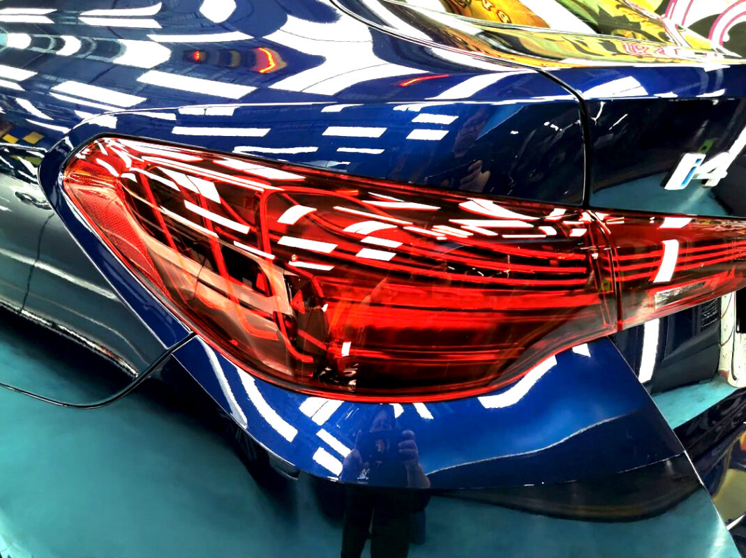 The finished BMW i4, glossy and protected.