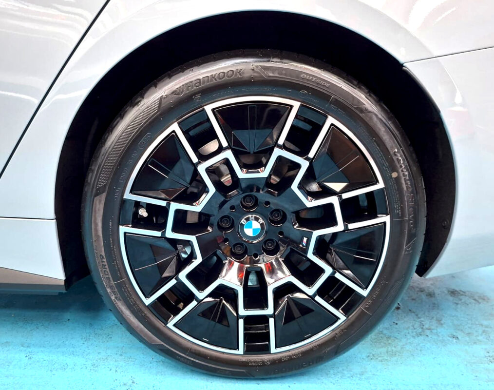 The BMW i4 with its fresh, coated finish.