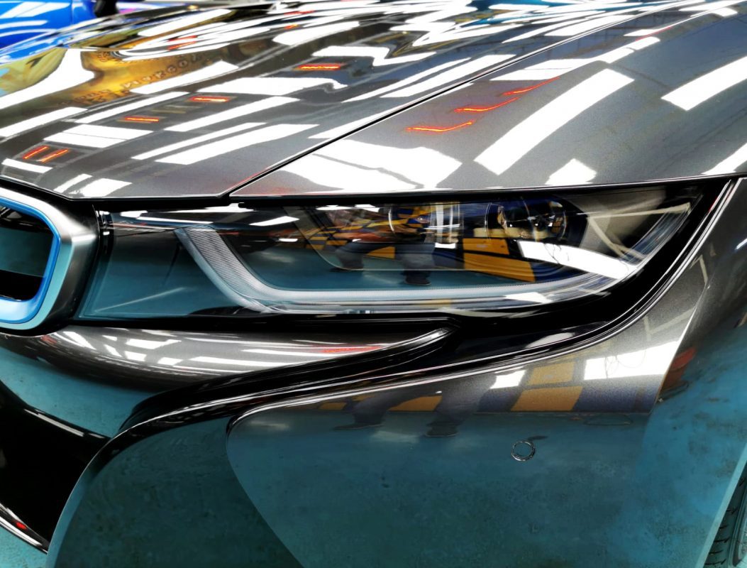 Front three-quarter view of the i8 with the coating sealed.