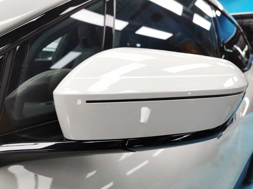 Front three-quarter view of the BMW iX after coating.