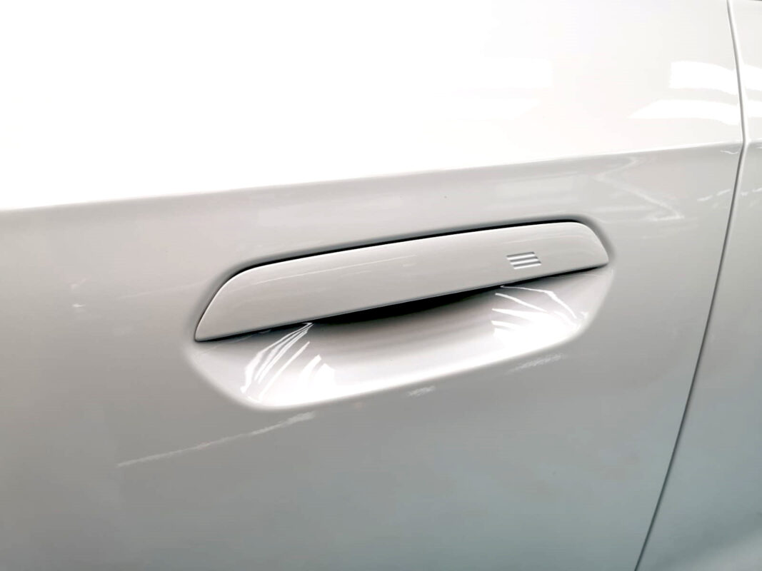 Front three-quarter view of the BMW iX1 after coating.