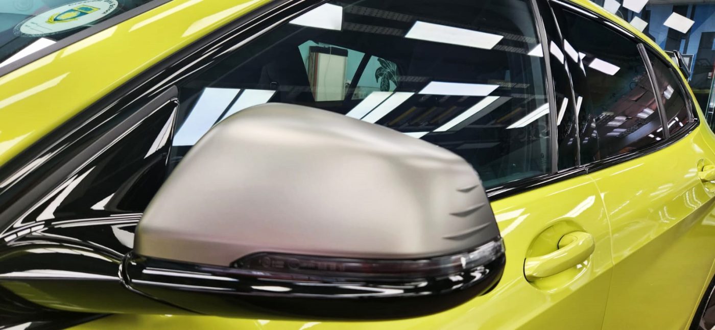 Side panel of the BMW M135i with the ceramic finish locked in.