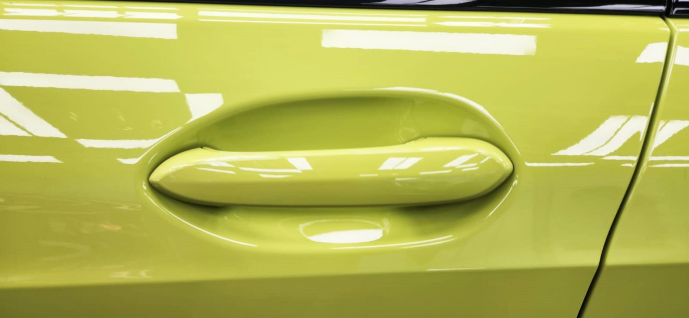 Front three-quarter view of the BMW M135i after coating.