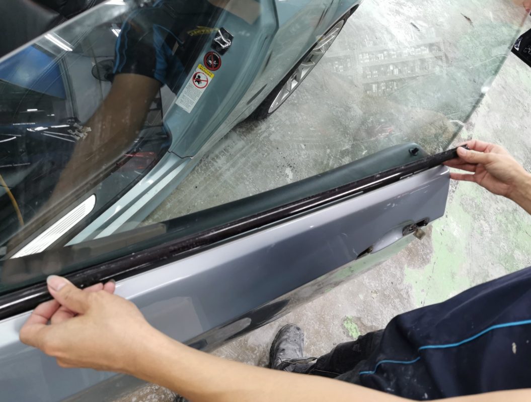 Removed parts set aside as the M3 is prepared for the respray.