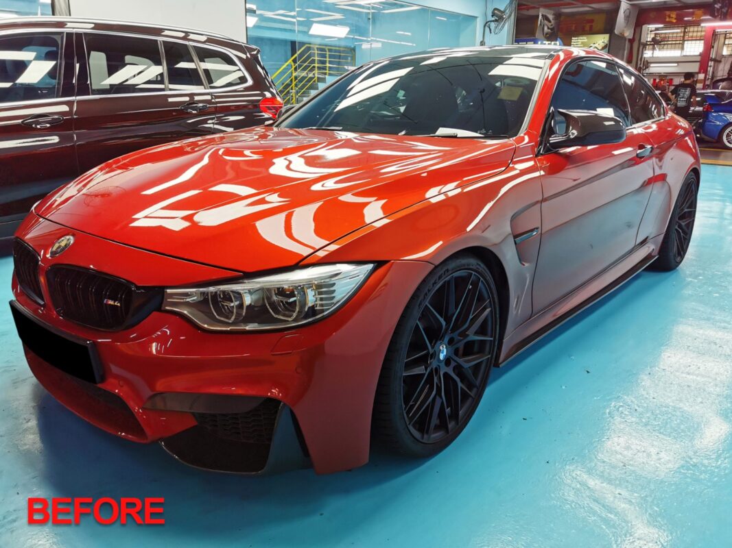 Before: the BMW M4's front end ahead of the respray.
