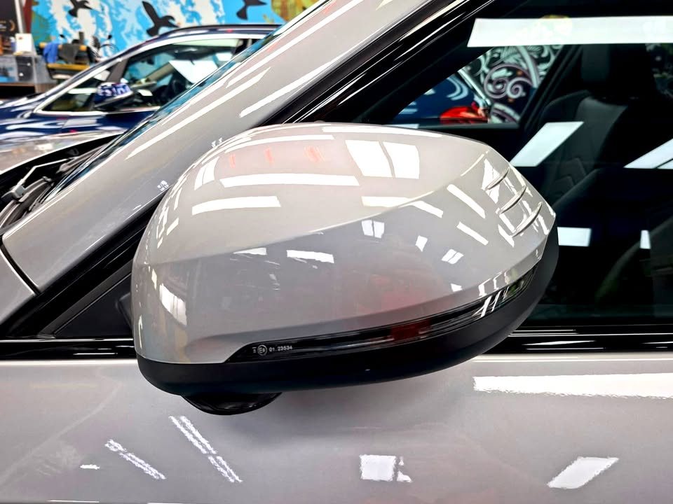 The grey wing mirror cap with a black base.