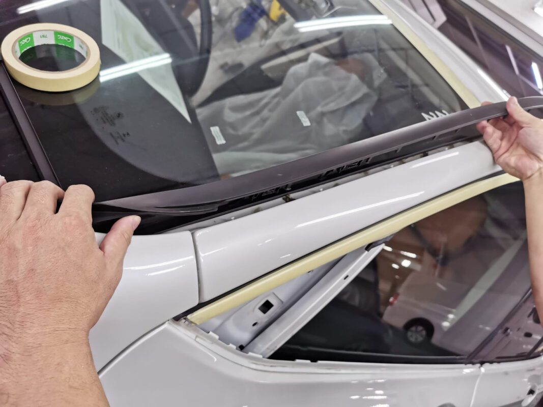 The BMW X3 with parts being removed at the start of strip-down.