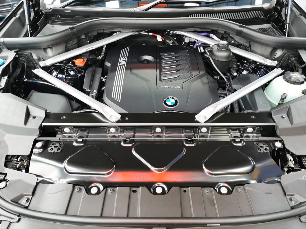 Front three-quarter view of the X5, freshly coated.