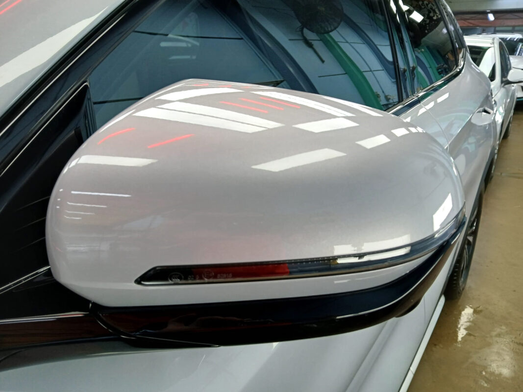 Side panel of the BYD Atto 3 with the titanium finish locked in.