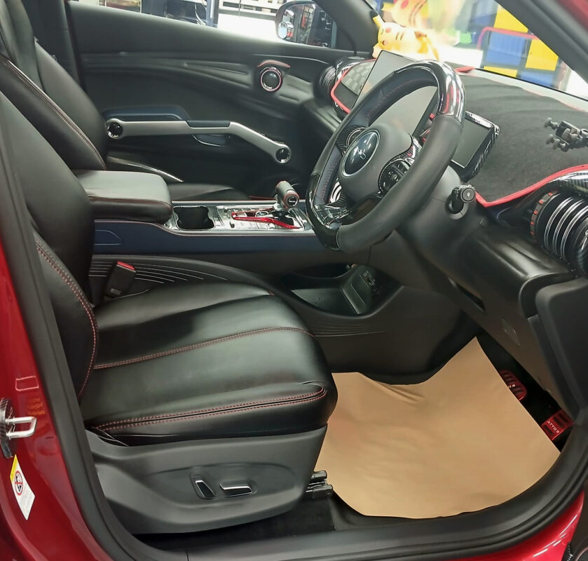 The BYD ATTO 3 parked in the workshop, freshly coated.