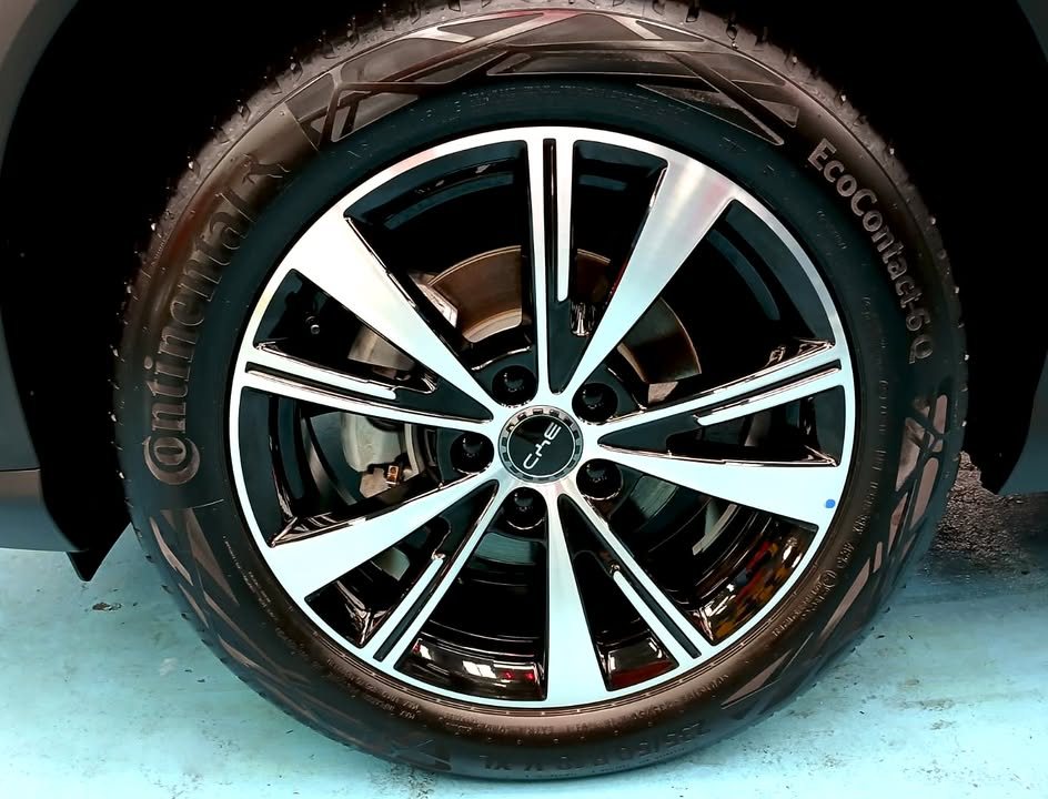 Close-up of the two-tone BYD alloy wheel.