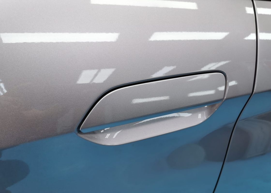 Front three-quarter view of the BYD Dolphin Dynamic after coating.