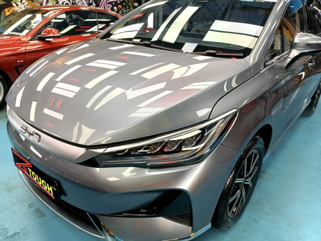 The BYD M6 from a side angle after the titanium coating.