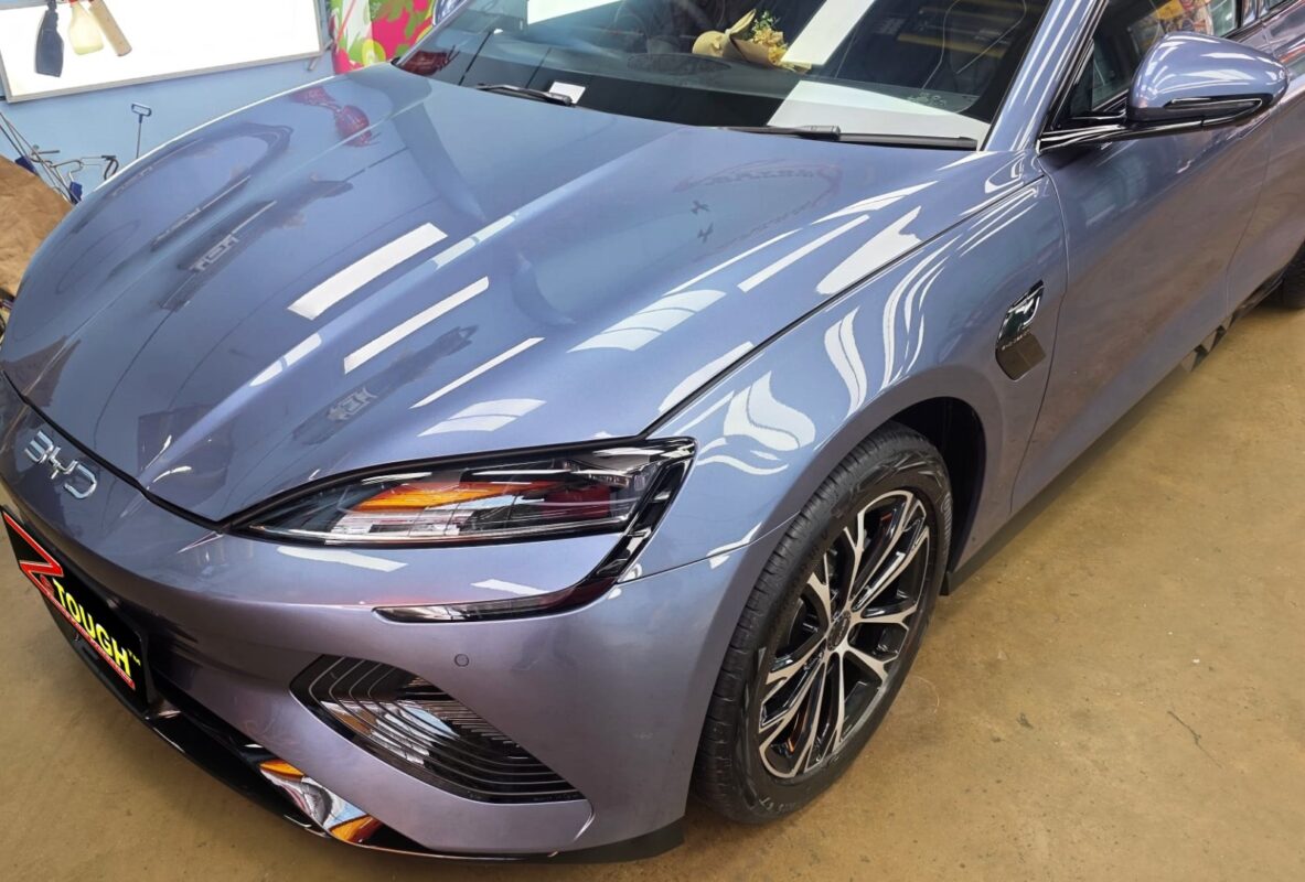 The BYD Seal from a side angle after the ceramic coating.