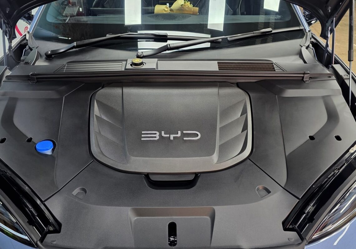 The BYD Seal parked in the workshop, freshly coated.
