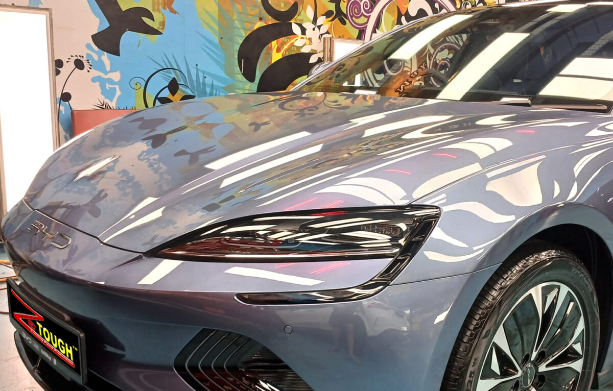 The BYD Seal from a side angle after the ceramic coating.