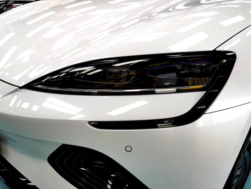 Glossy bodywork of the BYD Seal after coating.