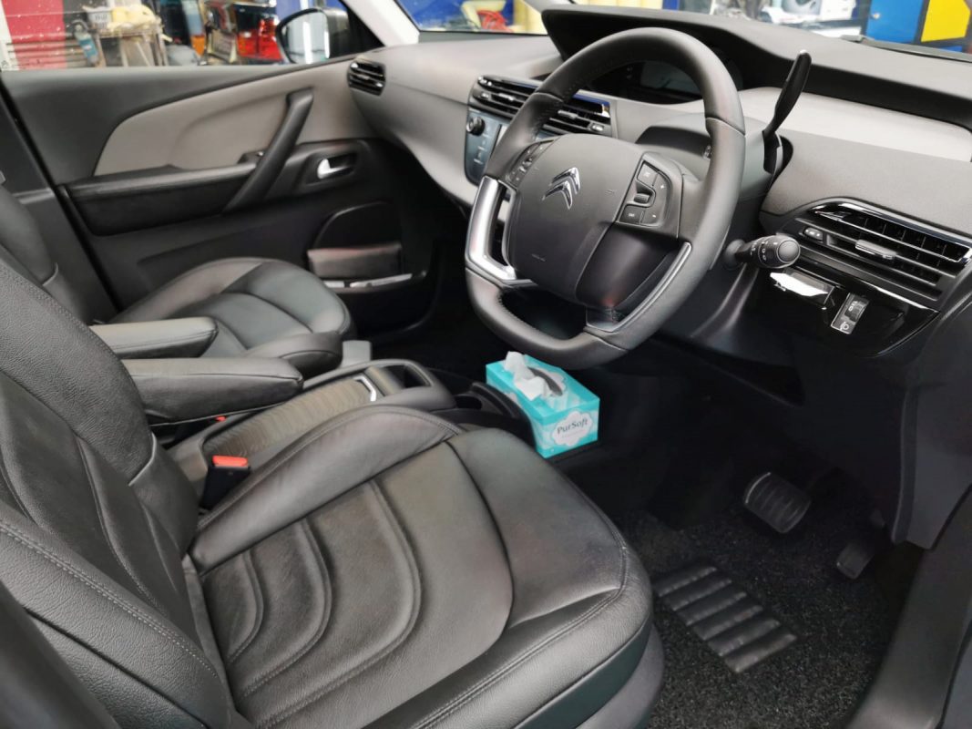 The Citroen C4 Picasso parked in the workshop, freshly coated.