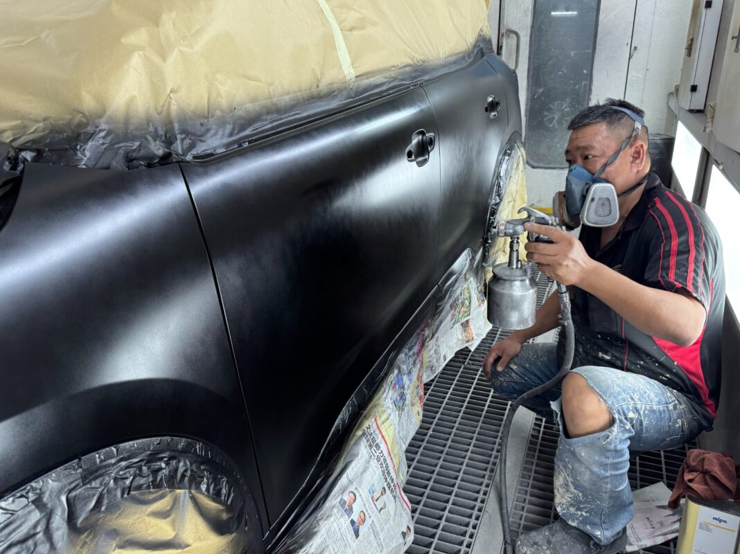 The Citroen C5 Aircross after spraying in the booth.