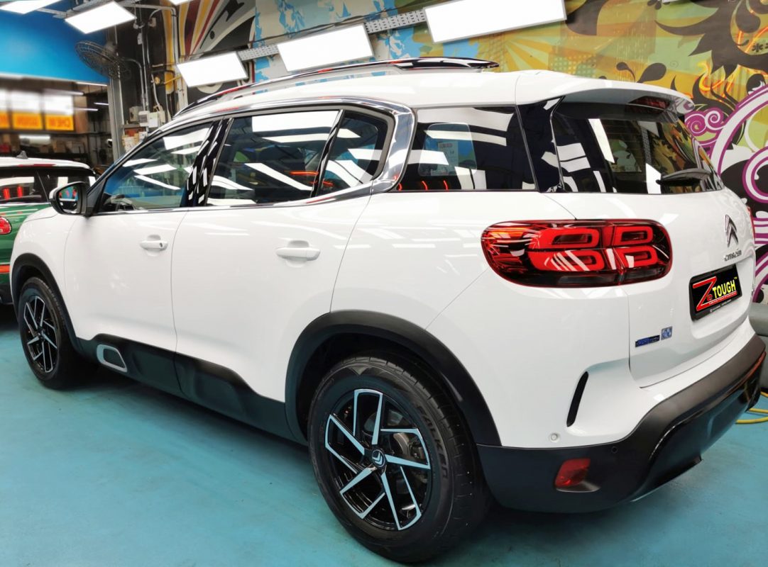 Rear quarter of the Citroen C5 Aircross, glossy and protected.