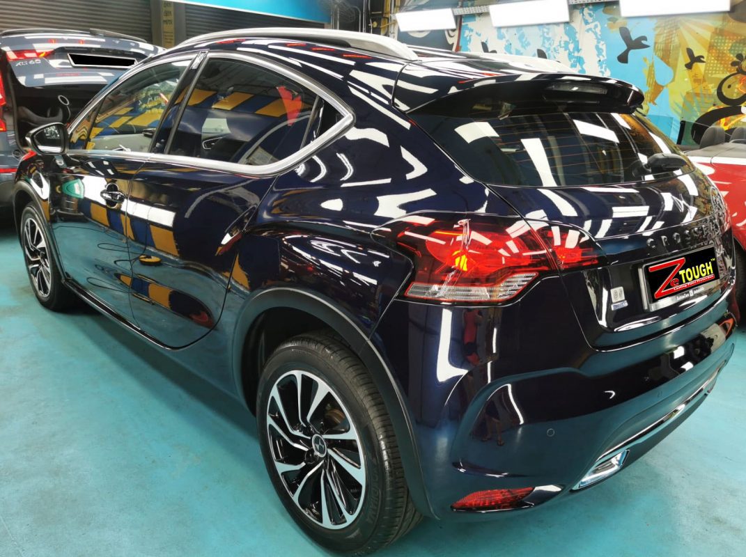 Rear quarter of the Citroen DS4, glossy and protected.